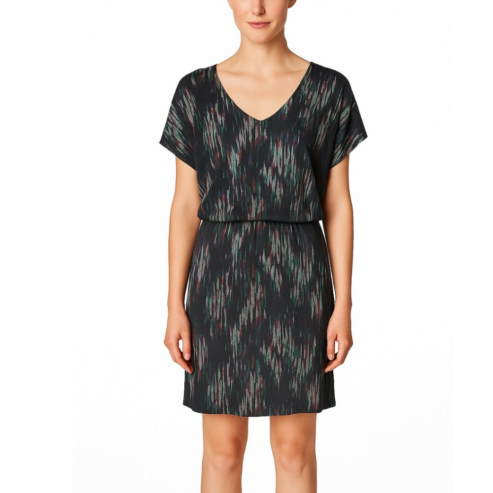 Saloni Printed Mini Dress Women's 2 Black Multicolor V Neck Viscose Jersey